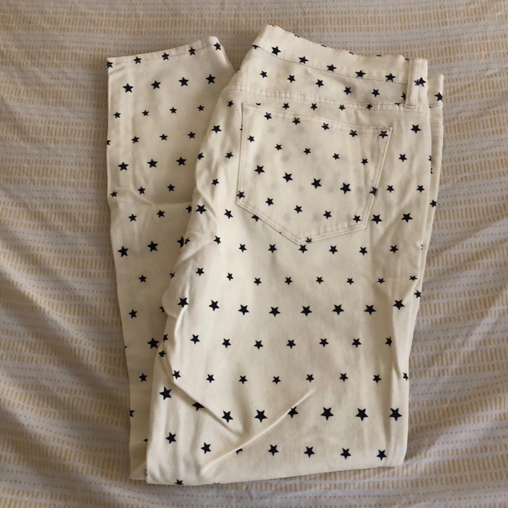 JCrew cream toothpick jeans with navy stars